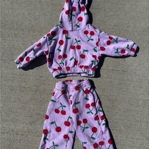 Old Navy Lavender Cherry Hoodie & Jogger Set - Red & Green Print
